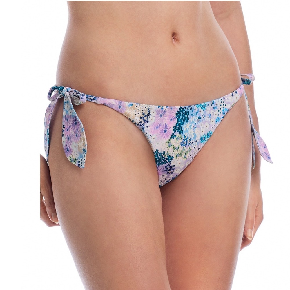 Peixoto Juliet Bikini Bottom Morada Meadows Floral Side Tie Purple Blue Medium